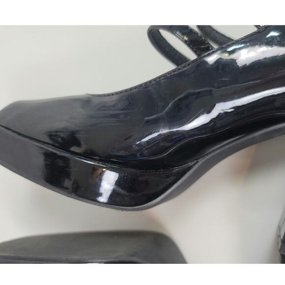 CIDER CHUNKY HEELED TRIPLE STRAP MARY JANES IN PATENT BLACK FAUX LEATHER, SZ 9 - Picture 11 of 16